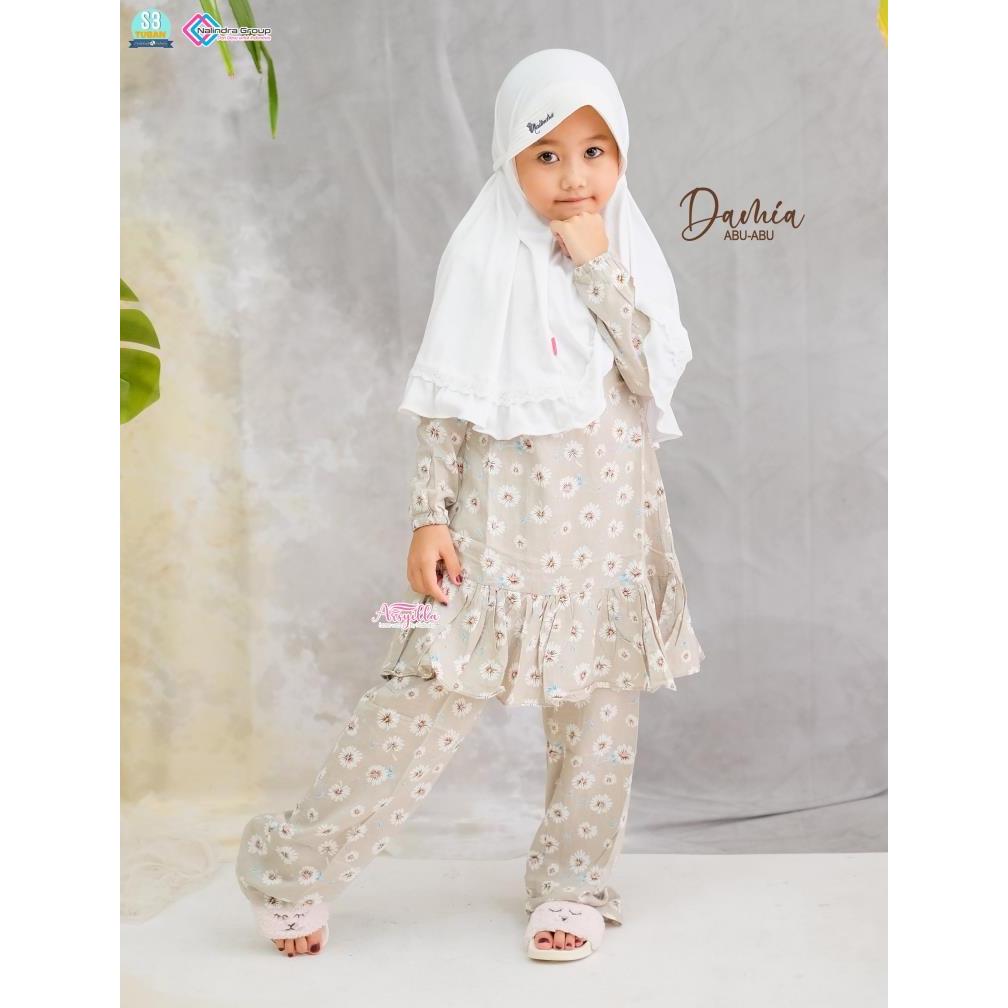 Baju Tidur Rayon Anak Perempuan/Piyama Panjang Umur 3 -10 tahun/Setelan Piama Anak Cewek Damia