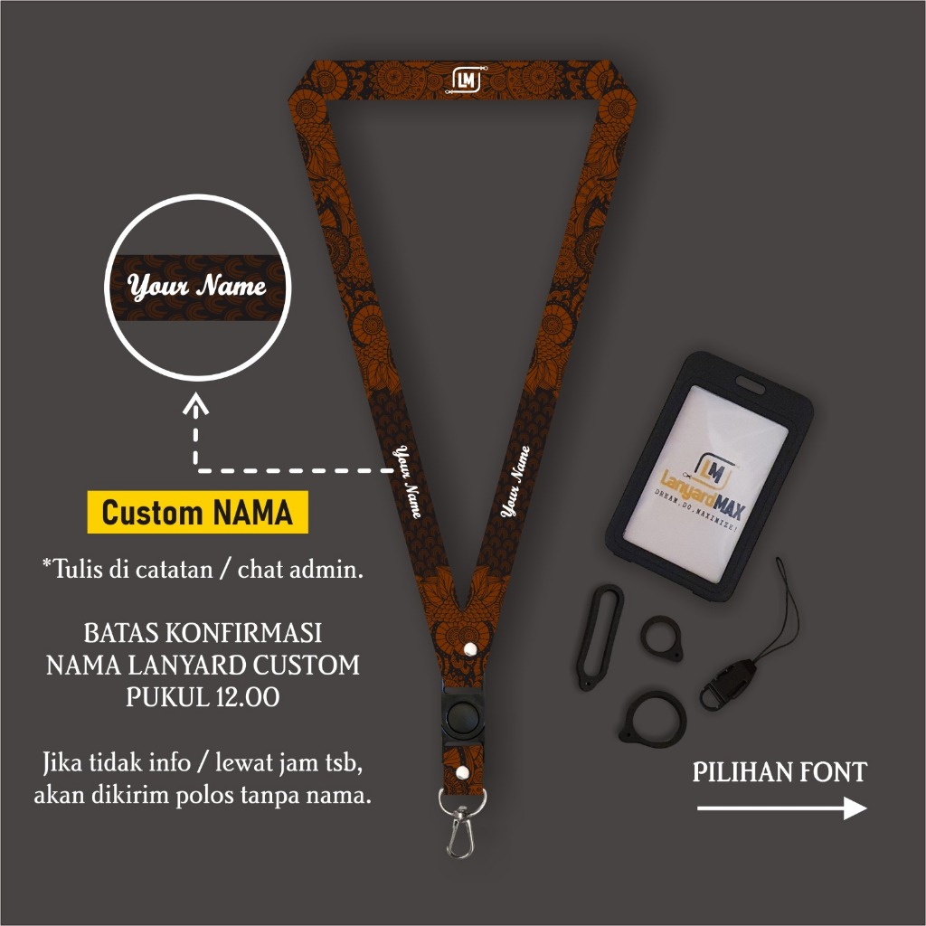 

Lanyard Max Custom Nama Batik Bhura 1,5 cm Satuan Gantungan Holder 2 Sisi
