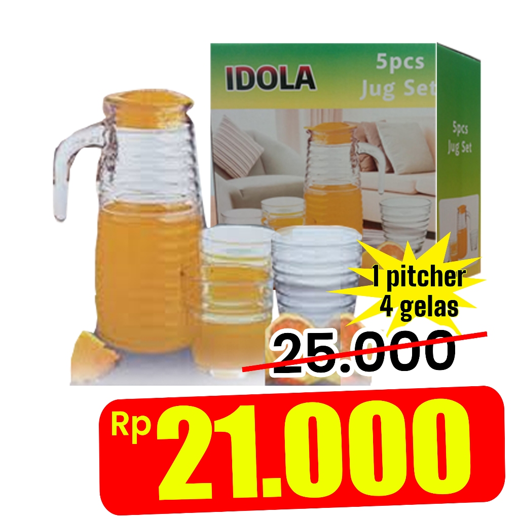 PROMO TEKO KACA CANGKIR KACA SET / WATER JUG SET HC / Idola