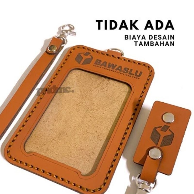 

Name tag id card holder kulit satuan gratis custom nama dan logo untuk pria wanita