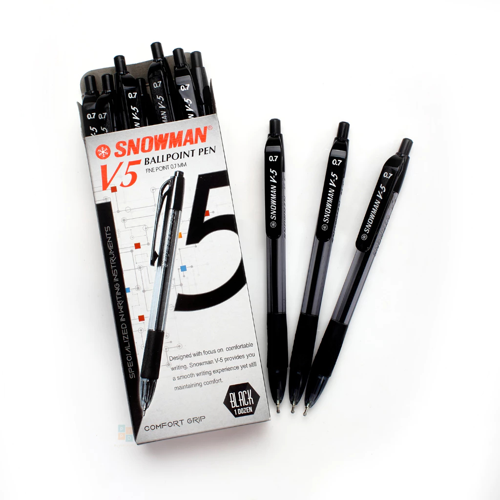 

Pen Pulpen Bolpen Snowman V-5 / V5 Black / Hitam - 1 Pack (isi 12 pcs)