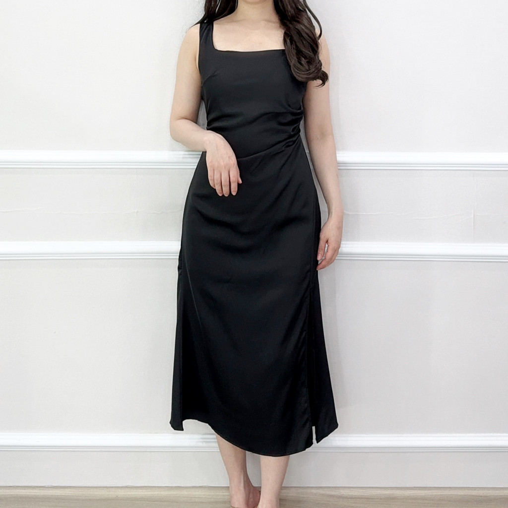 SV 6191 - Silky Slit Dress | Silvervogue | Gaun Silk Midi Pakaian Wanita