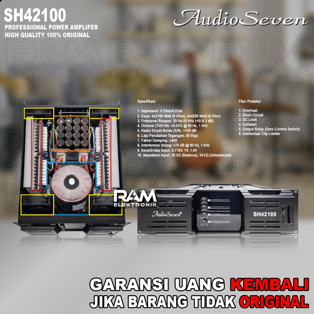 Power Amplifier 4 Channel AUDIO SEVEN SH42100 | SH 42100 Original 4 x 2100 Watt
