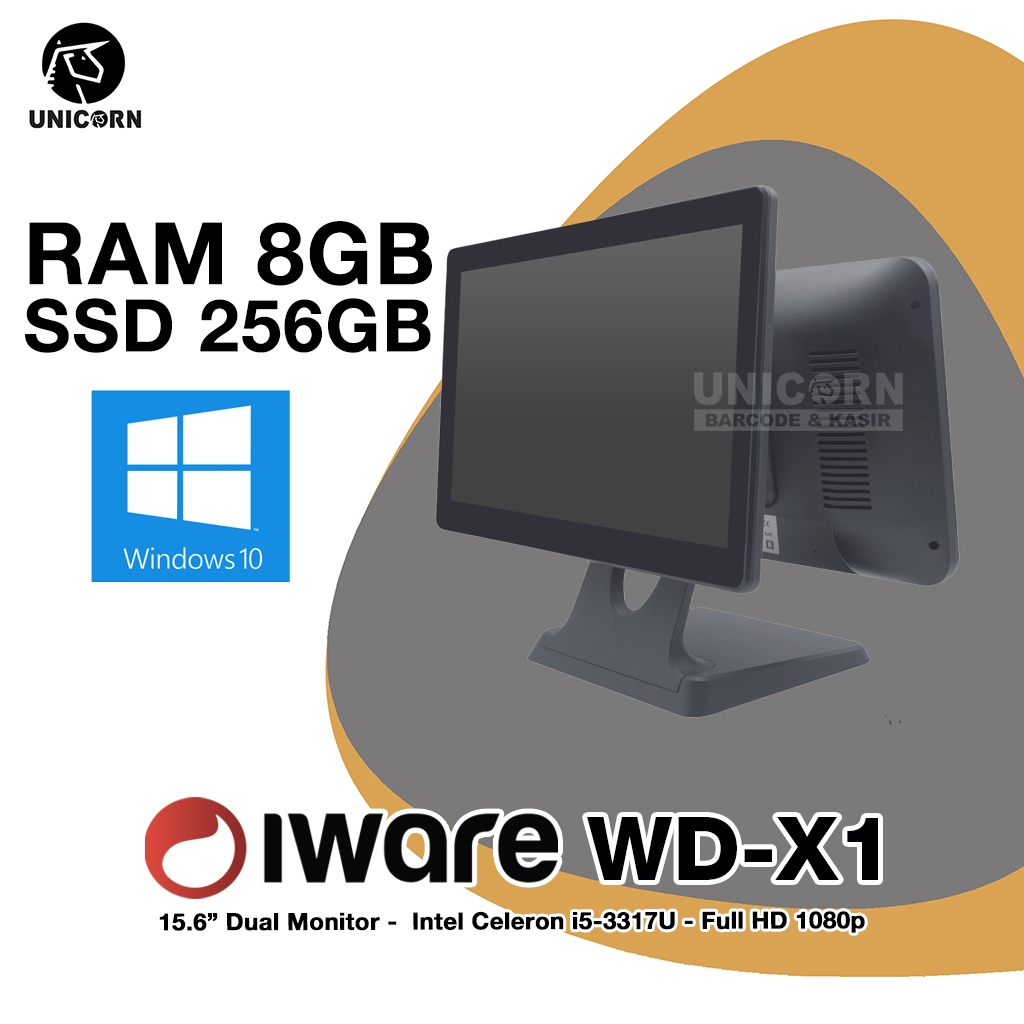 All in One PC POS Kasir Touchscreen Dual Monitor - Iware WD-X1 WDX1 8/256 GB