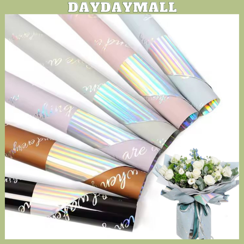 

20 LEMBAR Flower Wrapping Paper Cellophane Hologram Kertas Bouquet 6064