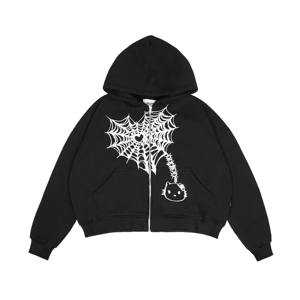 Zip Hoodie Boxy Spider Black - HEUVELTRIBE X IVANIA NABILA