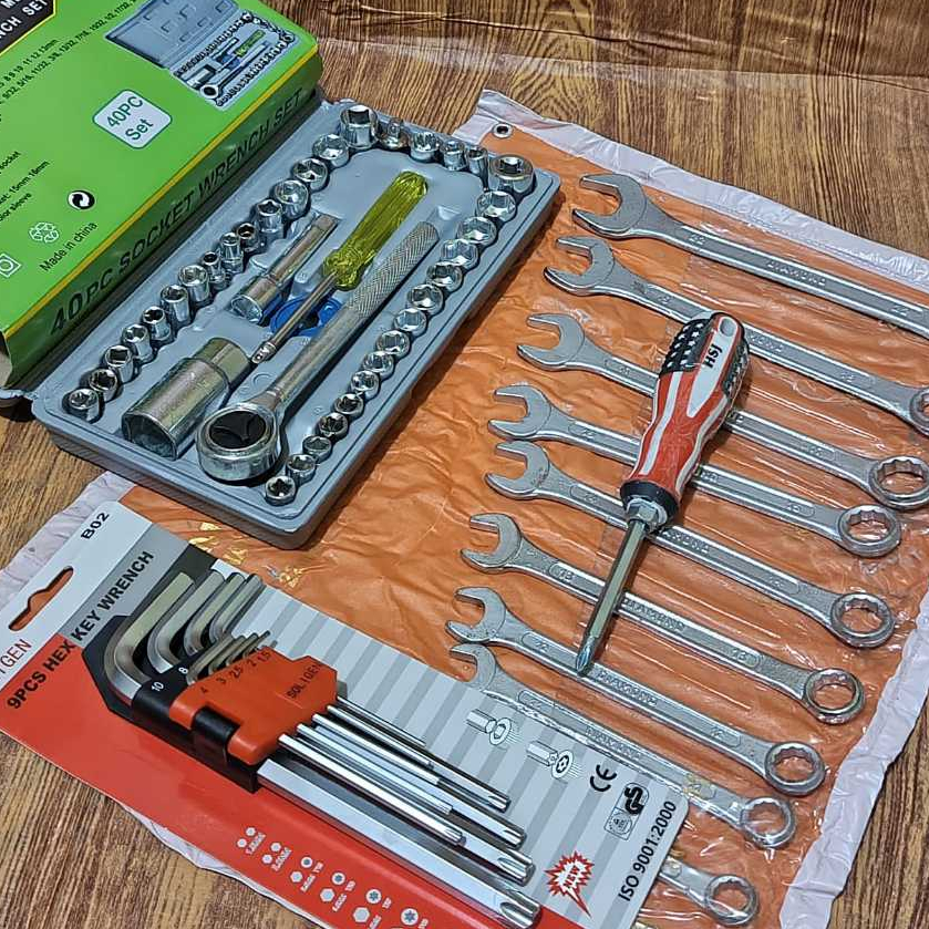 PAKET HEMAT Kunci 1 Set Lengkap Kunci Shock Set Toolkit 40Pc + Kunci Ring Pas Set + Kunci L Kombinas