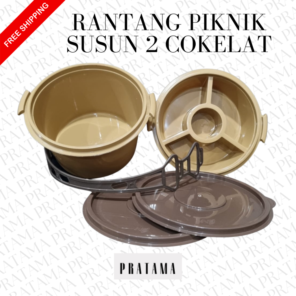 Rantang / Rantang Souvenir / Rantang Plastik / Rantang Piknik Coklat Susun 2