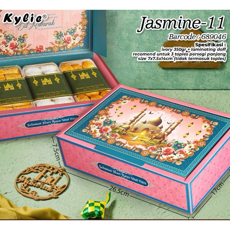 

JASMINE 11 - Box Kotak Hampers 26.5x17x7.5 cm Lebaran Idul Fitri Toples Persegi Panjang 350gr isi 3