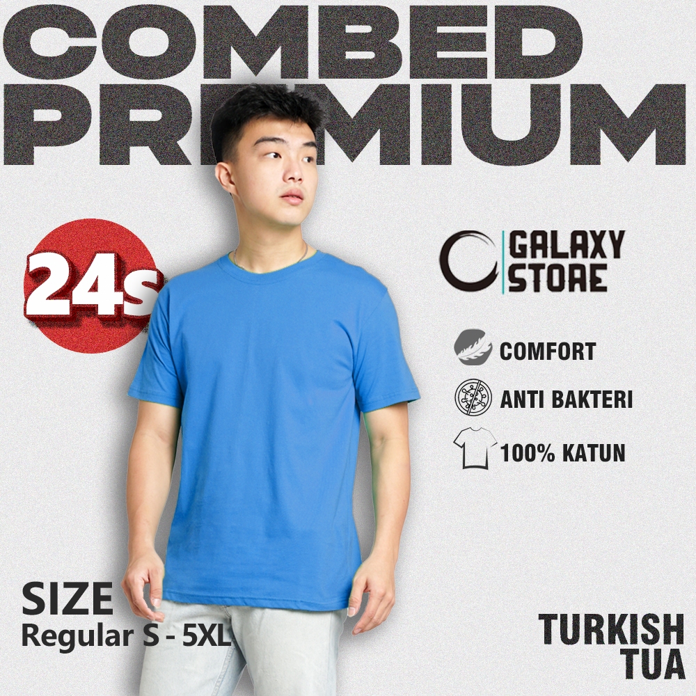 Kaos Polos Biru Turkish Tua S-5XL Cotton Combed 24s Premium