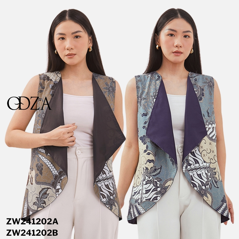 Odza Baju Outer Luaran Batik Rompi Couple Pesta Wanita Panggenan Biru Cokelat
