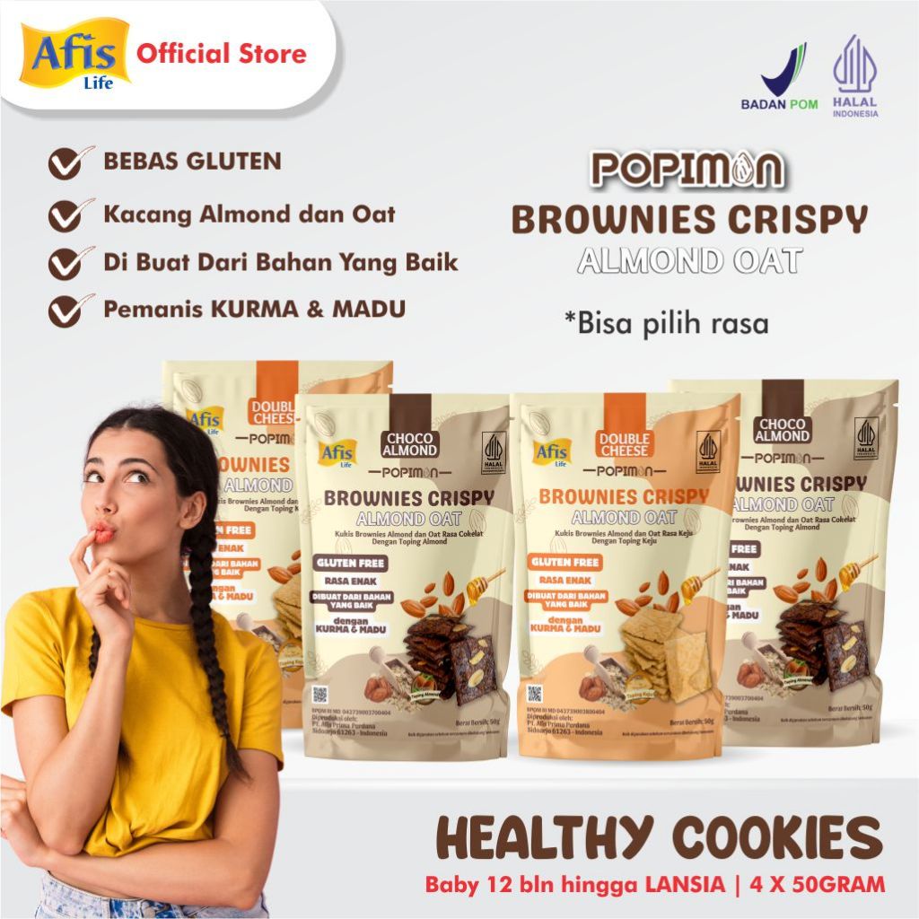 

Afis Popimon Brownies Crispy Almond Oat 4Pcs- Camilan Sehat Keluarga