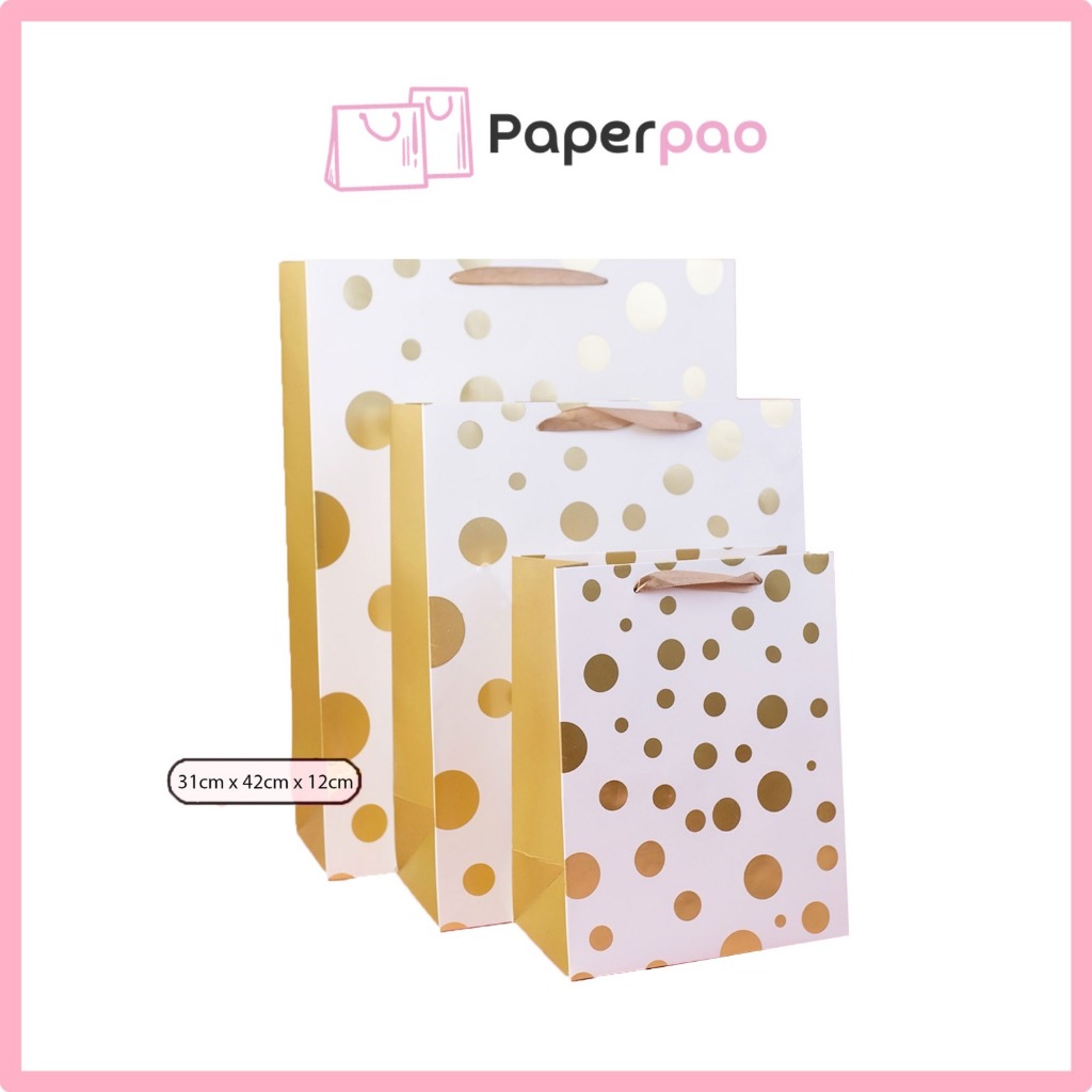 

PAPERPAO - FOIL GOLD Metalic Paper Bag Kantong Kertas Karton Tebal Goodie Hampers Paperbag Polakdot Line Zigzag Star Gold