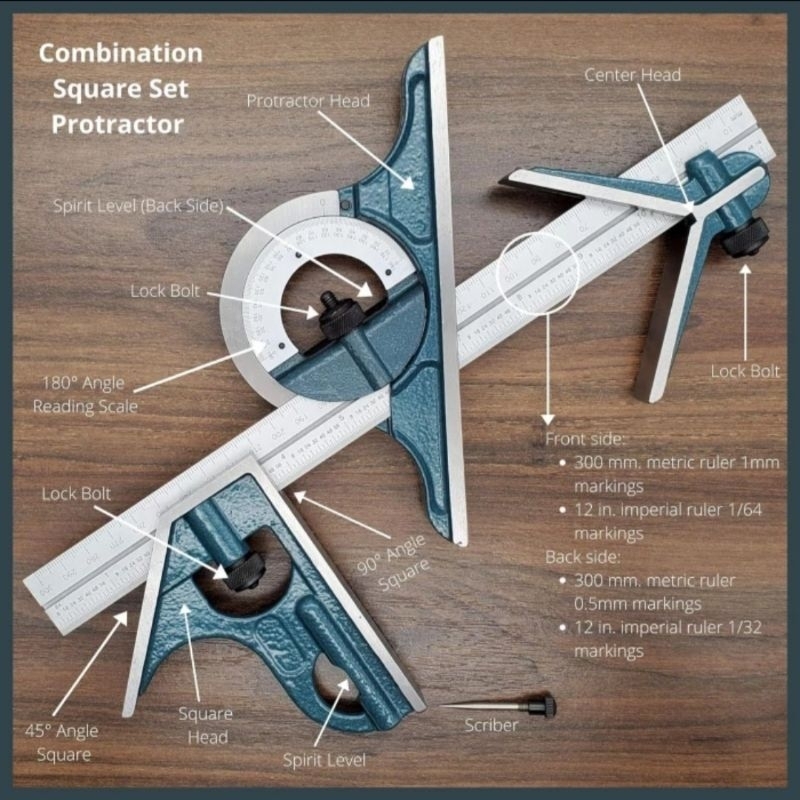 

Combination Square 0-180 Derajat | Universal Bevel Protractor 0-180°