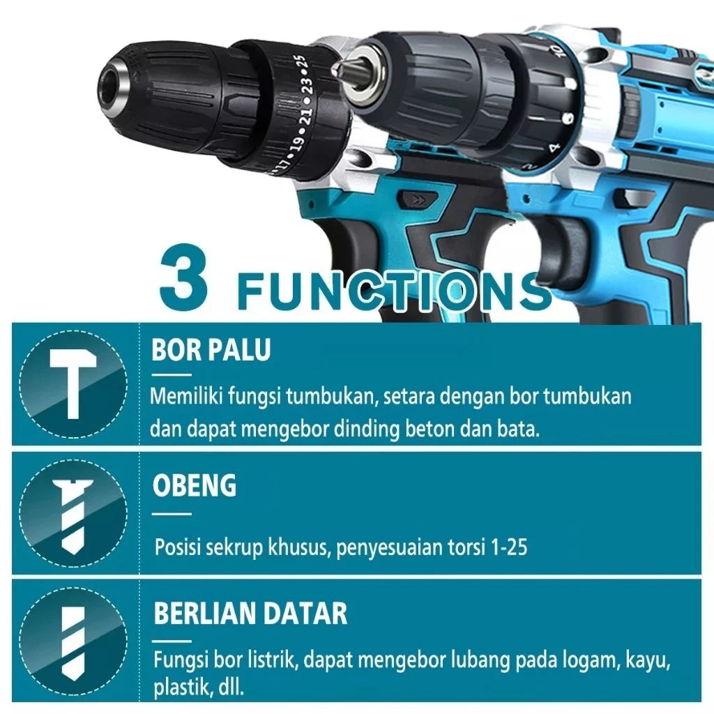 COD-298VF MESIN BOR 2BATERAI CAS 10MM BOR LISTRIK MURAH BOR TANGAN BATERAI BESI TEMBOK BETON KAYU -