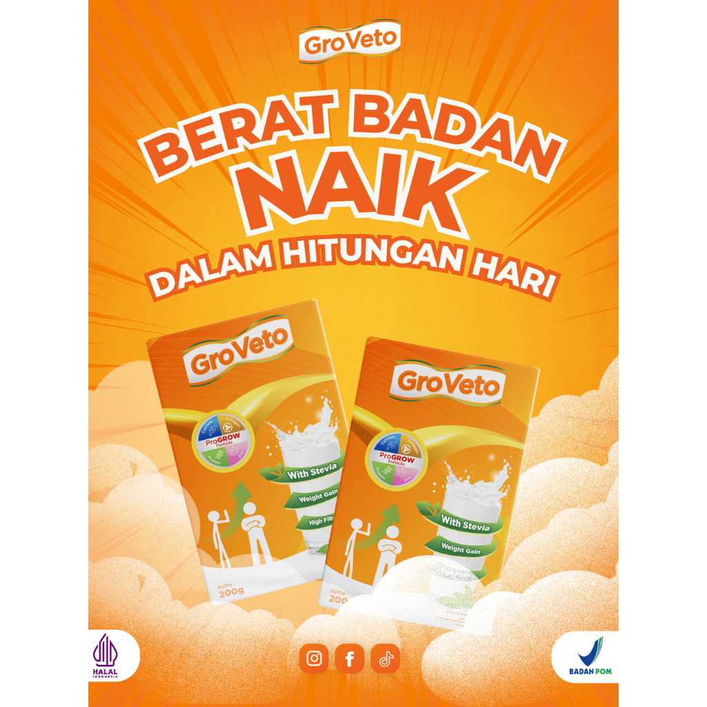 

GROVETO - Susu Penambah Berat Badan Permanen BPOM Alami Original 215gr Paket Nutrisi