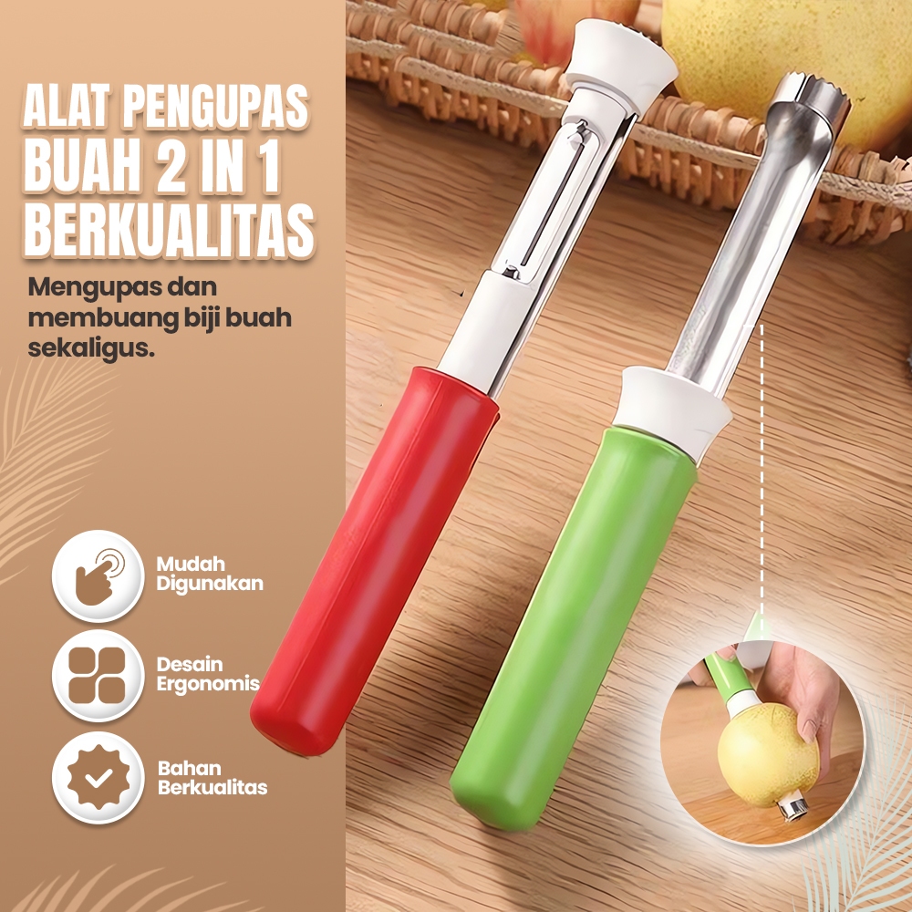 Pengupas buah teleskopik, pengupas apel, pengupas buah stainless steel, pengupas buah dua dalam satu