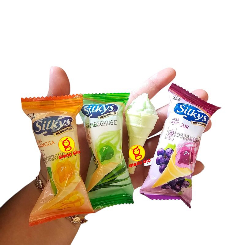 

Marshmallow Cone Mallow Silkys Mix Rasa Sidore pak isi 24 pcwls