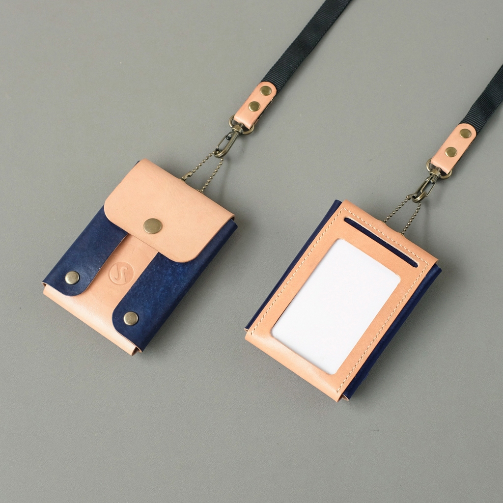 

SOANC - Tuxedo Dark Blue Lanyard Name Tag ID Card Holder Kulit Sapi Asli