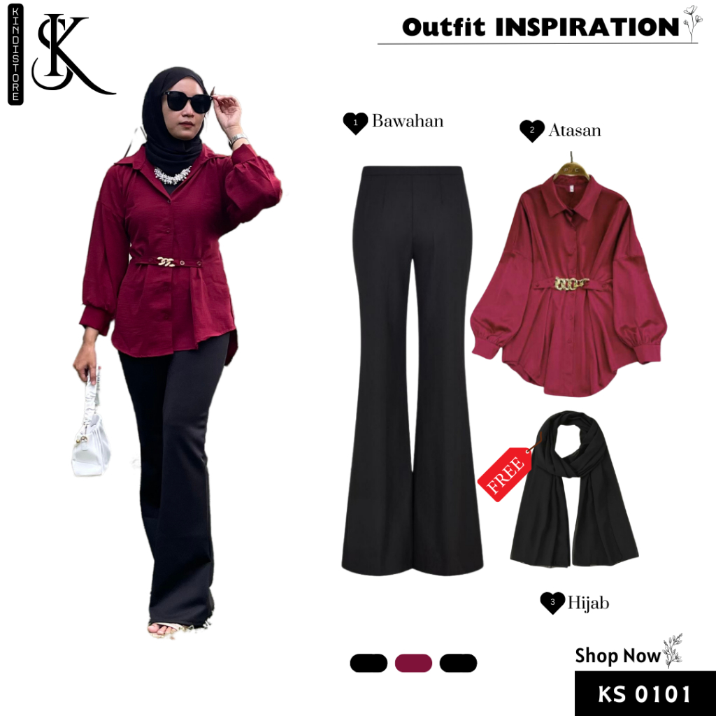 Baju satu set [ KEMEJA + CELANA CUTBRAY free PASHMINA ] premium outfit lebaran KS0101