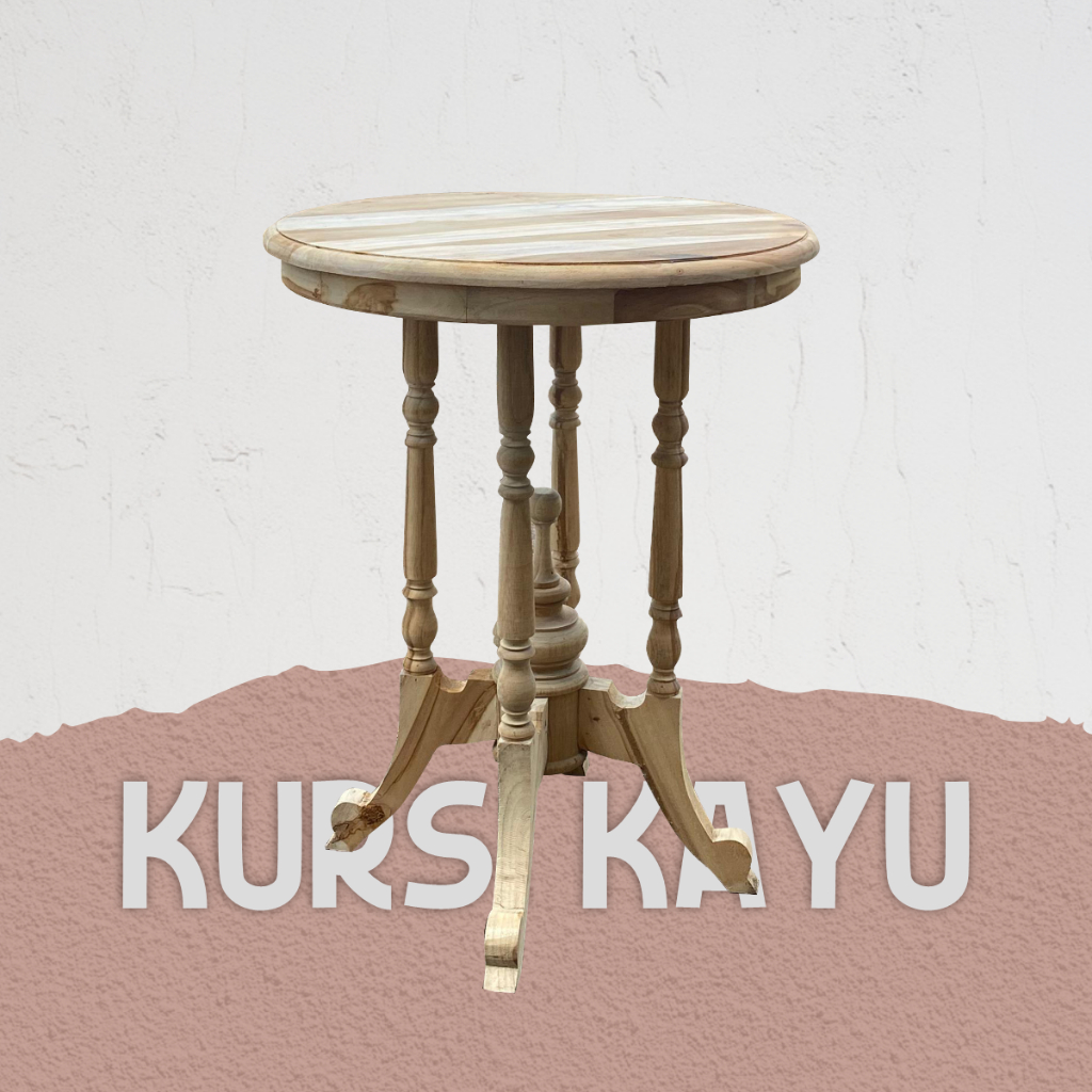 MEJA TERAS BUBUT KAKI 4 BULAT KAYU JATI