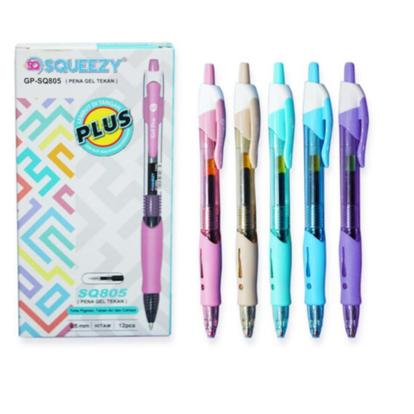 

(1PACK=12PCS) BOLPEN / PULPEN / PEN / GEL SQUEEZY CETEKAN SQ-805