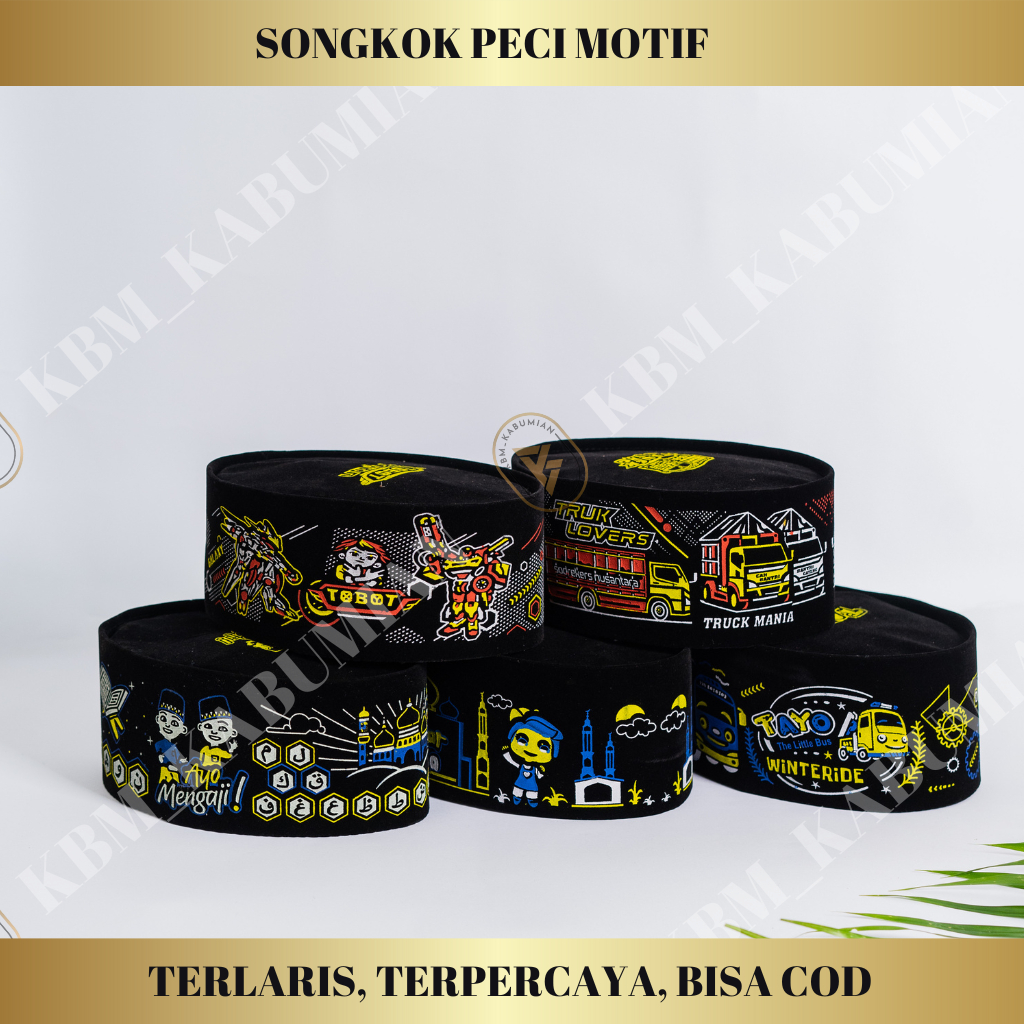 Songkok Peci Kopyah Karakter Anak hitam anak laki-laki berkualitas bludru halus