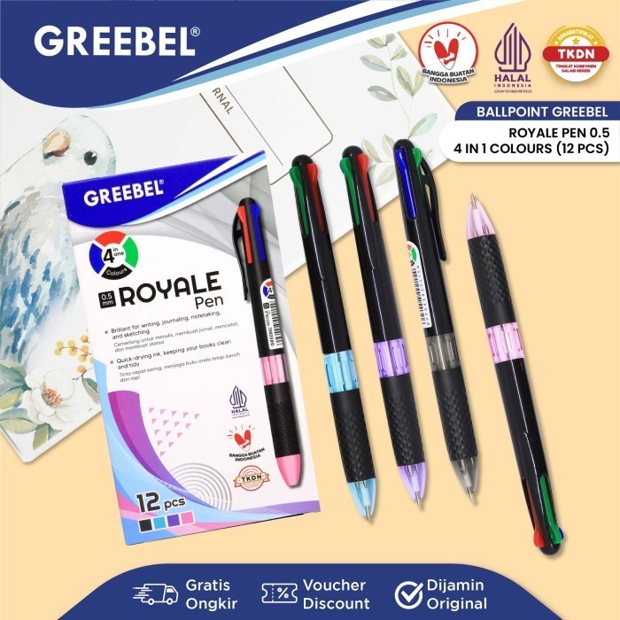 

Pena Pulpen Greebel ROYALE 4 Warna 0.5mm Ballpoint Pen 4 Colors [SATUAN]