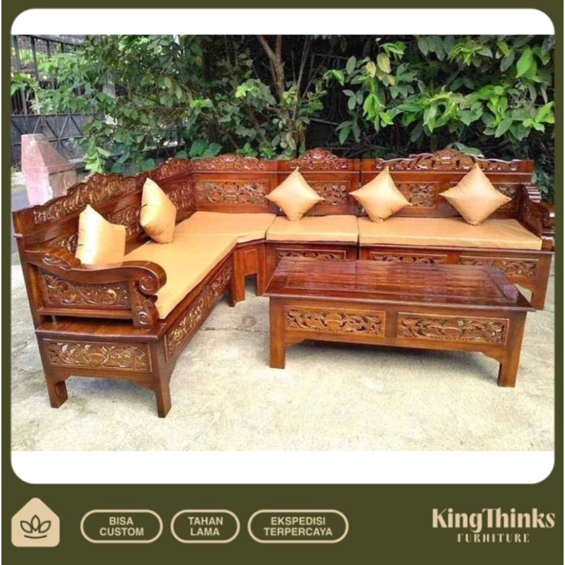 Meja Kursi Ruang Tamu Kayu Jati Satu Set / Kursi  Sudut Bagong