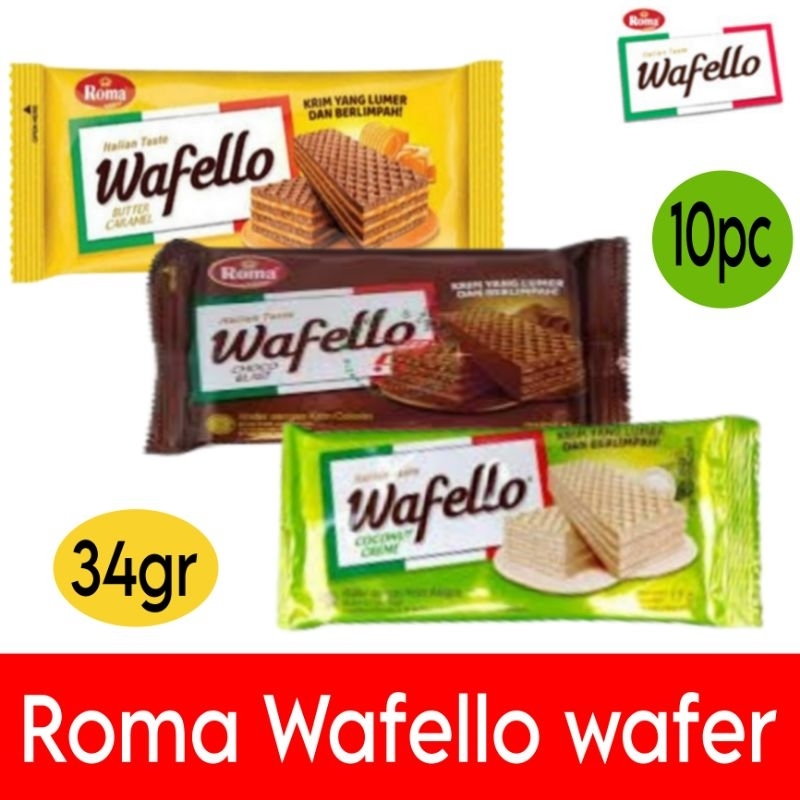 

Roma Wafello wafer 34gram isi 10bj/pack