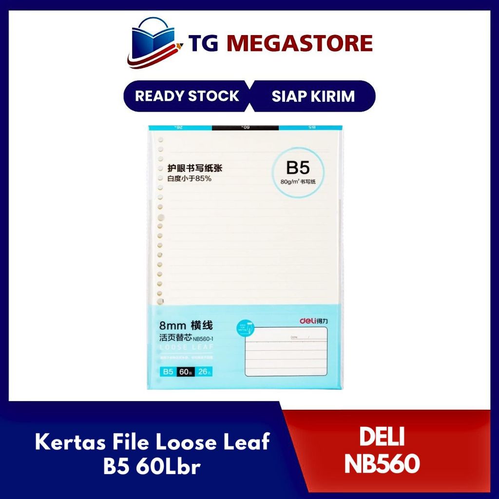 

Kertas File Loose Leaf DELI B5 60Lbr - NB560-1 LINE