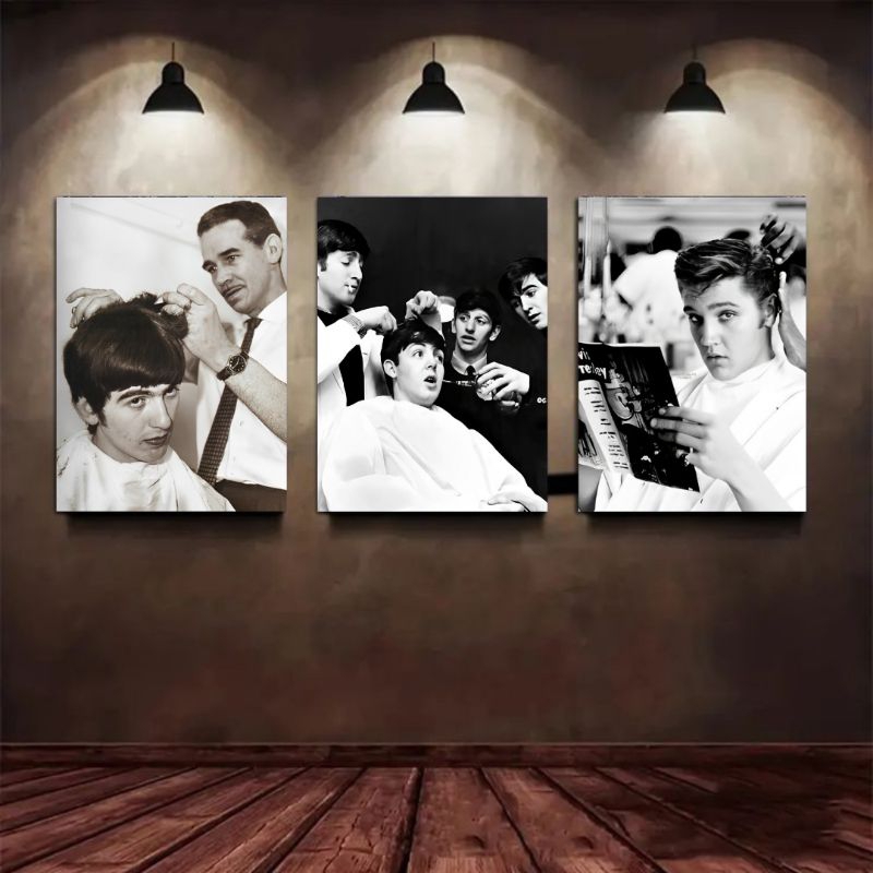 GPS - POSTER BARBERSHOP VINTAGE THE BEATLES MUHAMMAD ALI DAVID BECKAM POSTER KAYU PAJANGAN BARBERSHO