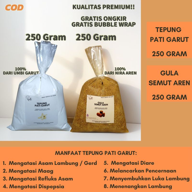 

PAKET TEPUNG PATI GARUT ASLI 250 GRAM DAN GULA SEMUT AREN ASLI 250 GRAM / TEPUNG PATI GARUT ASLI / PATI ASAM LAMBUNG / ANGKRIK / OBAT ASAM LAMBUNG / OBAT MAAG / OBAT GERD