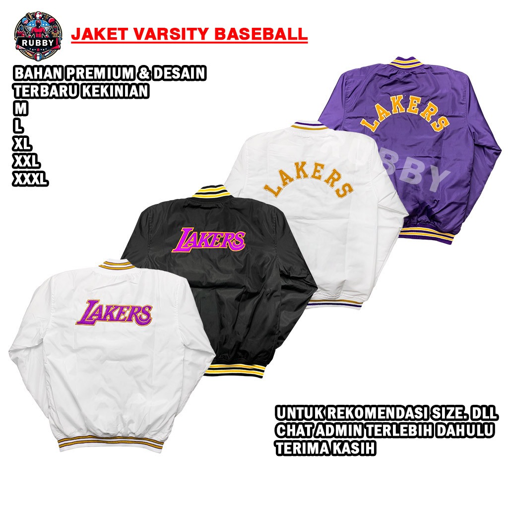 BEST SELLER RUBBY JACKET BOMBER VARSITY BASEBALL BORDIR CASUAL VINTAGE LAKER'S SERIES ORIGINAL