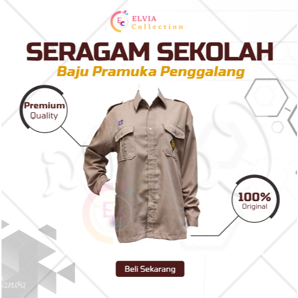 Elvia - Baju Seragam Pramuka SMP Panjang - Baju Pramuka Saku Atas SMP - Baju Pramuka Tangan Kancing