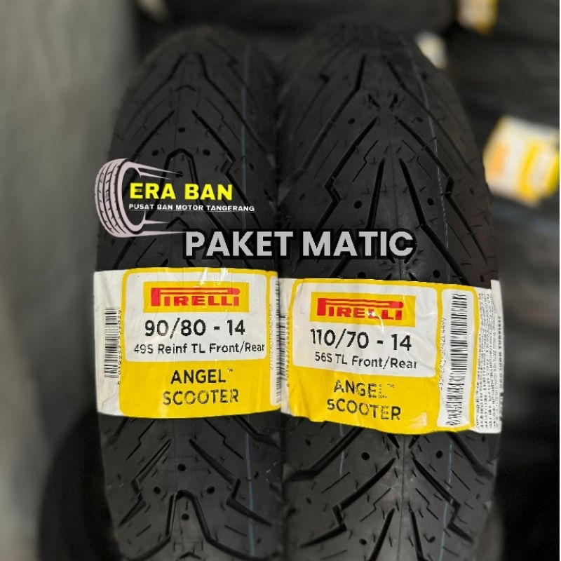 PAKET MATIC - Ban Motor 90/80-14 & 110/70-14 Pirelli Angel Scooter - Tubless