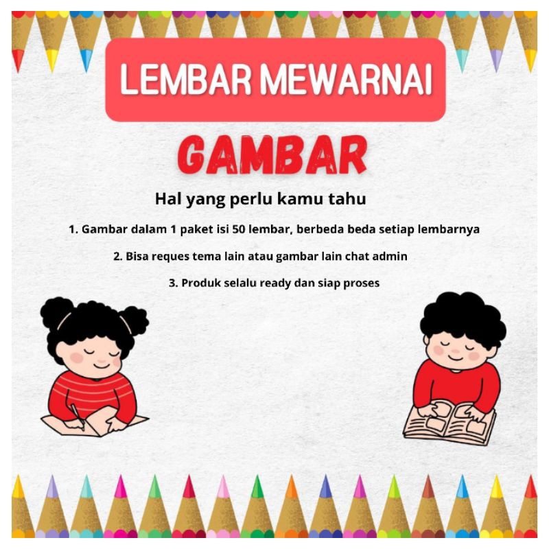 

lembar mewarnai isi 50 lembar untuk anak TK/PAUD ukuran kertas A5