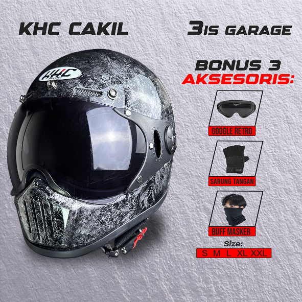 Helm KHC Full Face Cakil Motif Kaca Pilot FREE GOGGLE+ST+BUFF MASKER