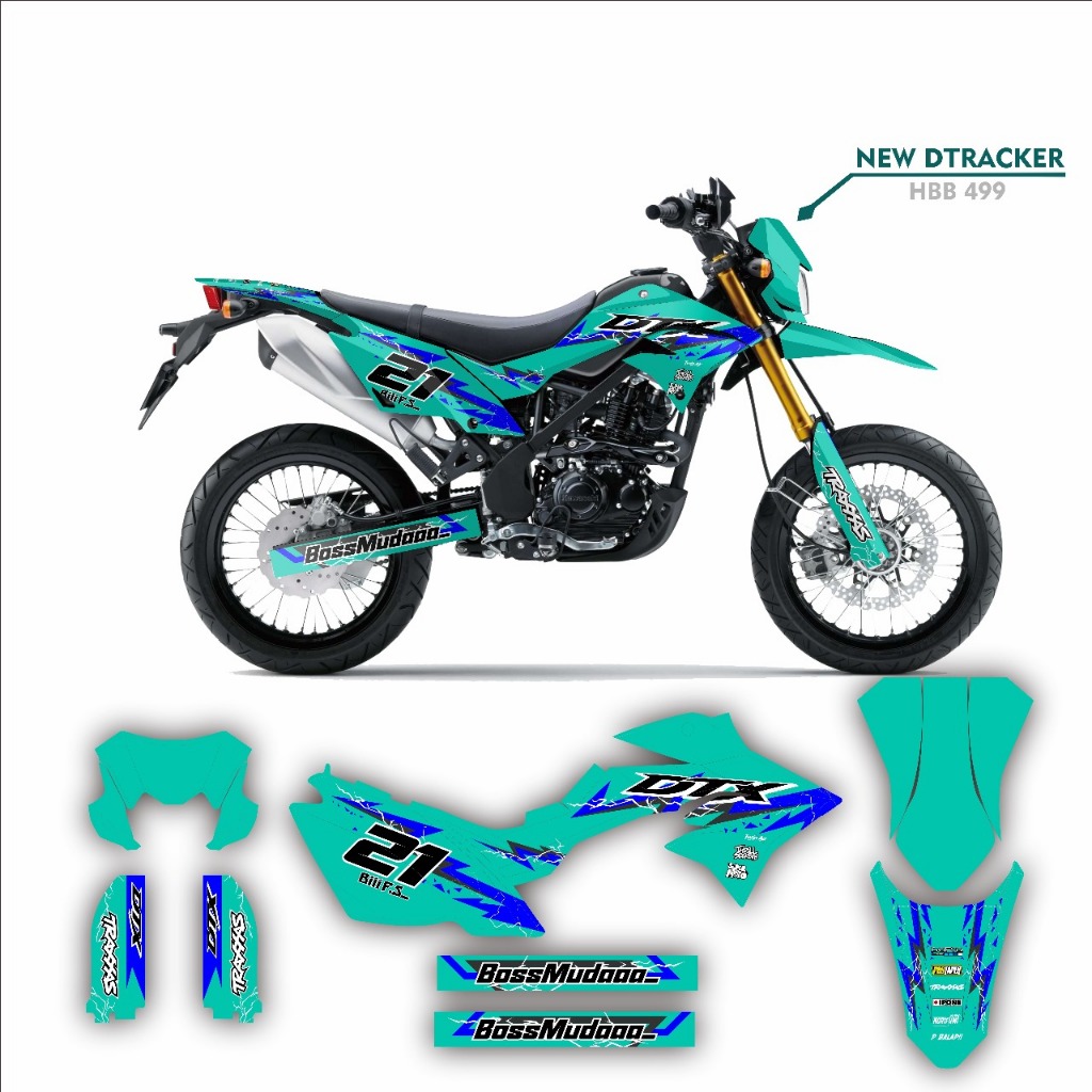 decal stiker full body sticker  dtracker variasi striping motif biru putih list hijau simple keren s
