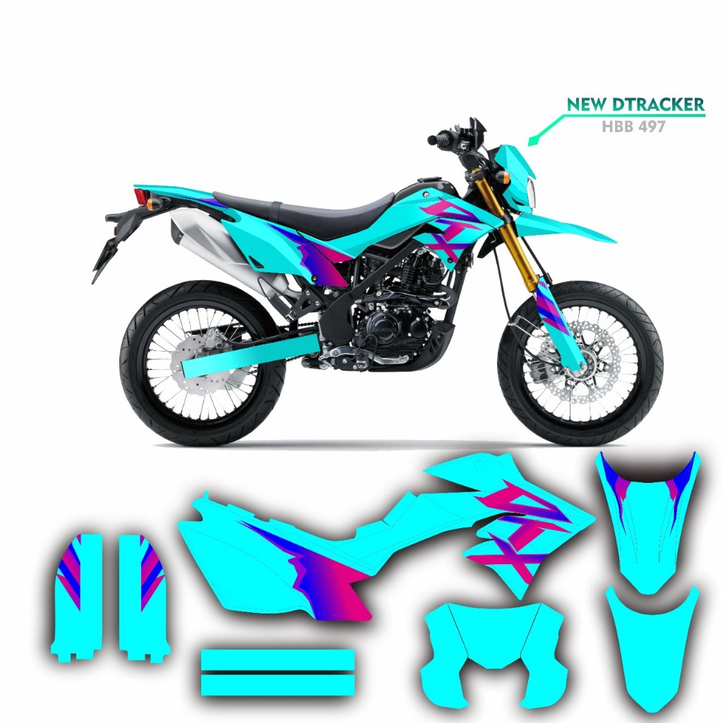 Decal Stiker KLX 150 New Dtracker Dekal Variasi Sticker Striping costum Full Body biru 024