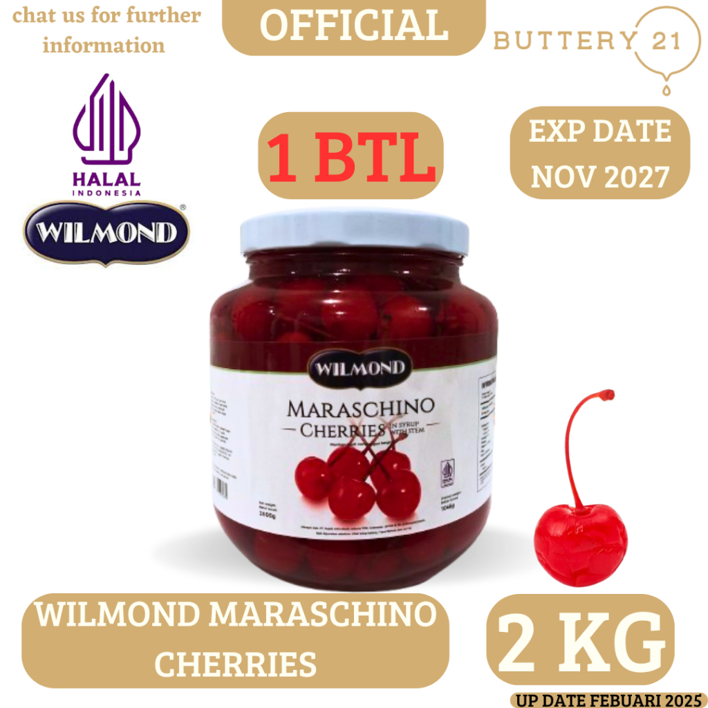 

BUAH CERI MERAH TANGKAI 2 KG/RED CHERRY MARASCHINO CHERRIES WILMOND
