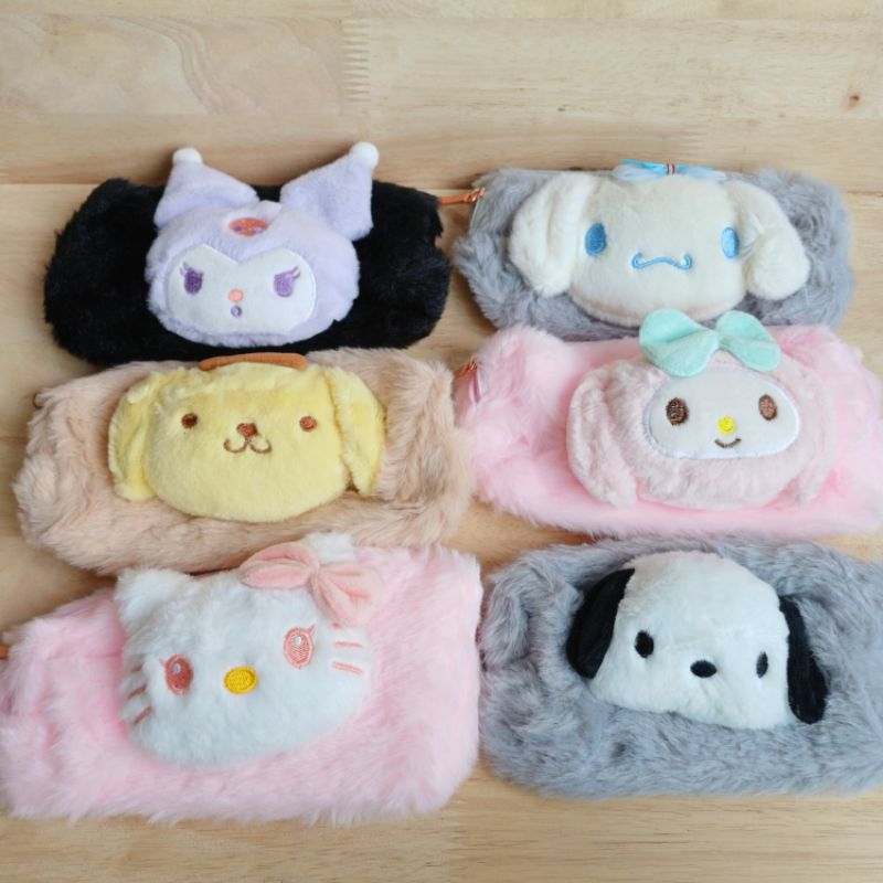

Pouch tempat pensil bulu boneka kepala sanrio 4032C cinnamoroll pochacco pompompurin kuromi my melody hello kitty