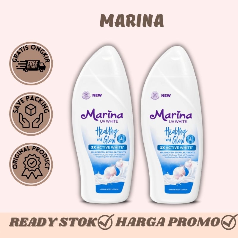 PROMO!!! MARINA HAND & BODY LOTION HEALTY & GLOW 185ml  MARINA BODY LOTION BIRU