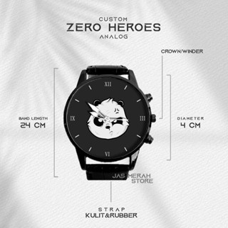 Jam Tangan Pria ZeroHeroes Custom Caracter Panda Analog Strap Kulit Warna Hitam Include Box Jam / Ja