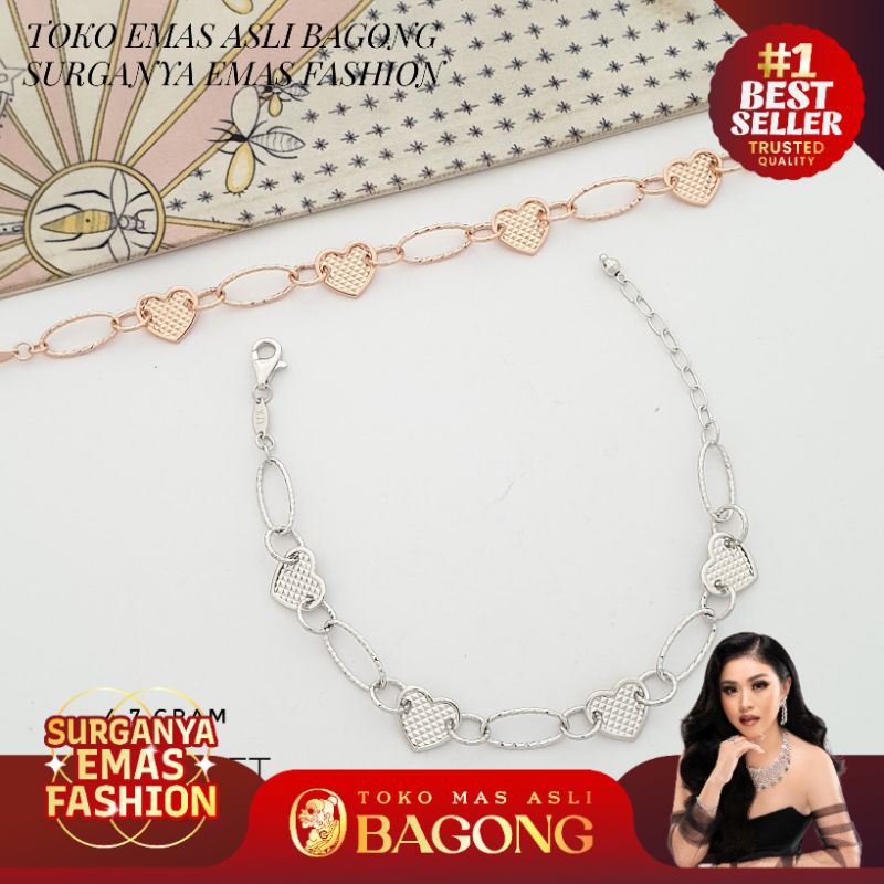 GELANG FASHION HATI PAPERKLIP 17K/750-ASLI BAGONG GOLD BAGONG EMAS
