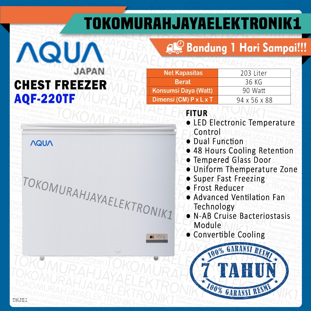 Chest Freezer AQUA 203 Liter Cold Chain AQF-220TF Turbon Fan Garansi Resmi