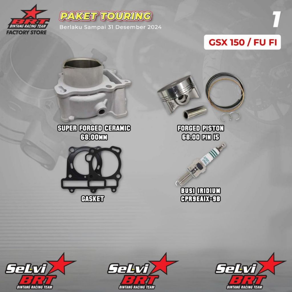 PAKET TOURING BRT BLOK CERAMIC SET PISTON BUSI IRIDIUM SATRIA FU FI GSX