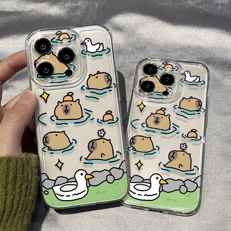 Casing Ponsel Transparan Lucu Cocok Casing Ponsel Bebek Capybara Untuk iPhone 11 13 XR X/XS 7P/8P-Ve