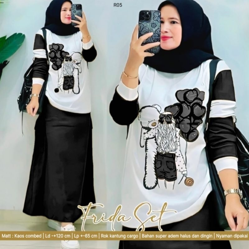 ONE SET ROK CARGO WANITA FRANDA BAHAN KATUN CRINKLE PREMIUM