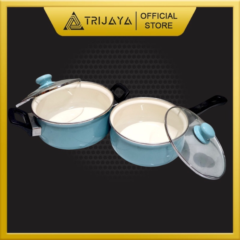 Panci Wajan Penggorengan Cooking Pan 2 Set + Tutup Kaca 16cm 18cm Cap Ayam